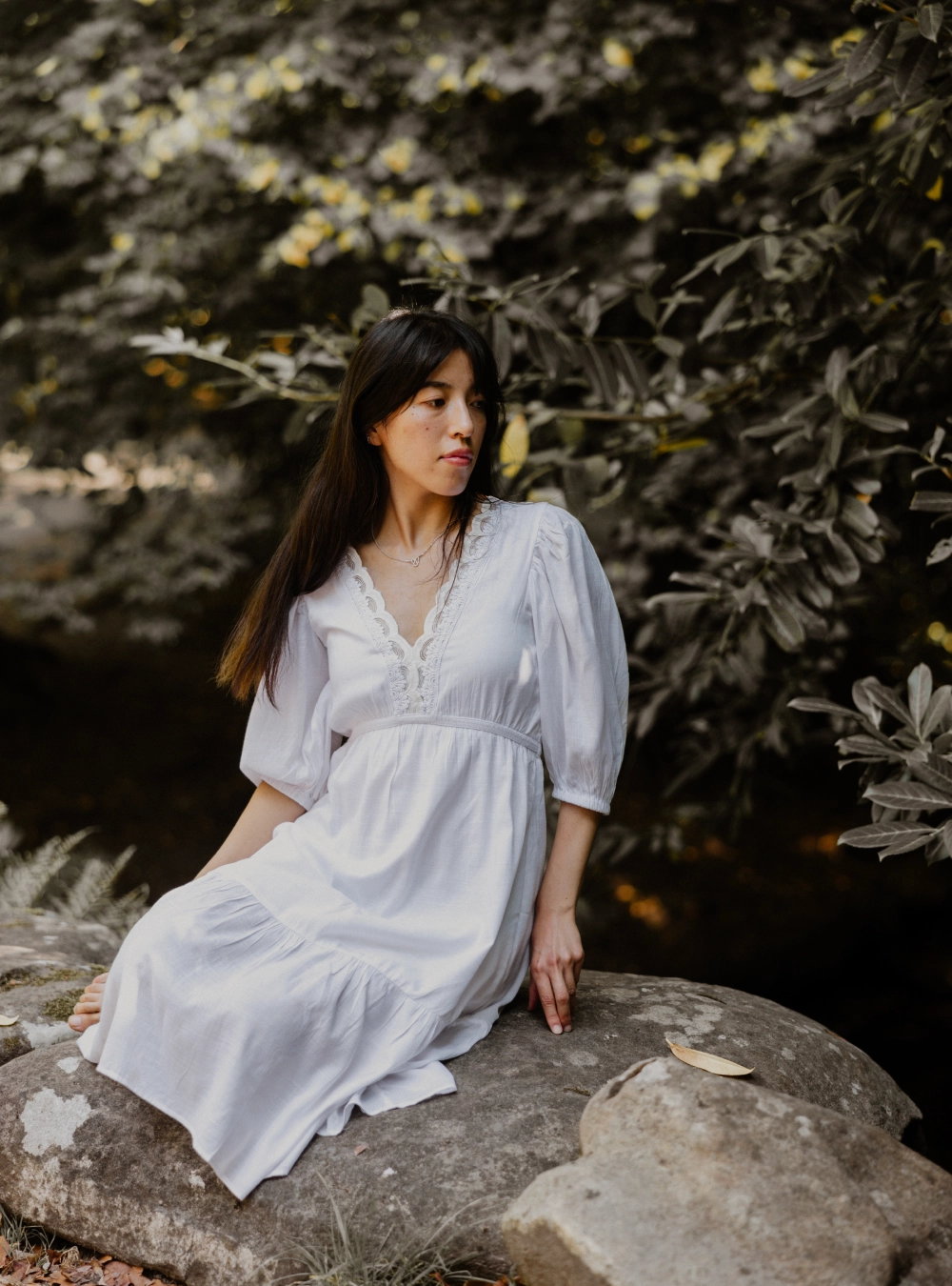 Puff Sleeve All-White Cotton Dress - Image 5