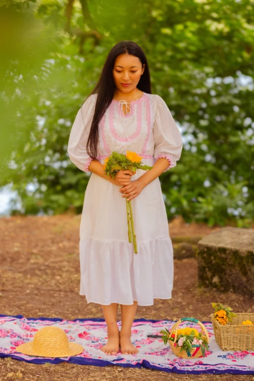 Puff- Sleeve Charming Midi-Dress