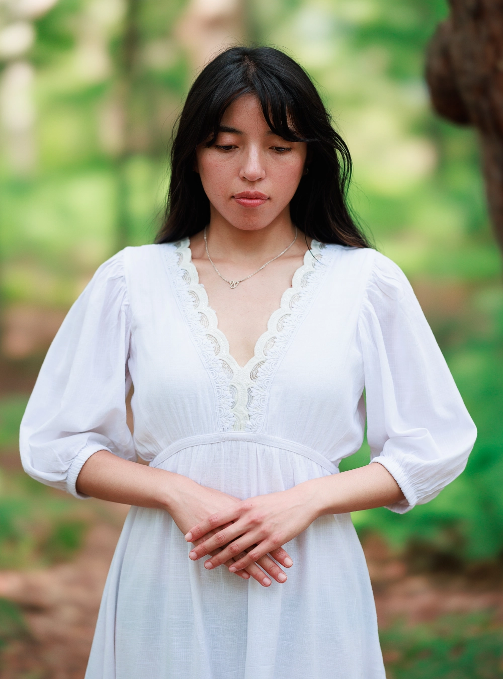 Puff Sleeve All-White Cotton Dress - Image 2