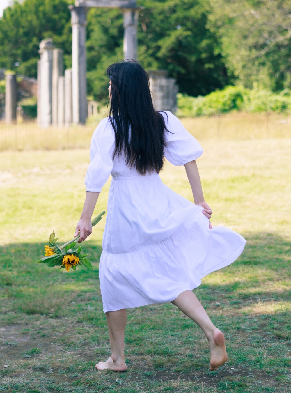 Puff Sleeve All-White Cotton Dress - Image 3