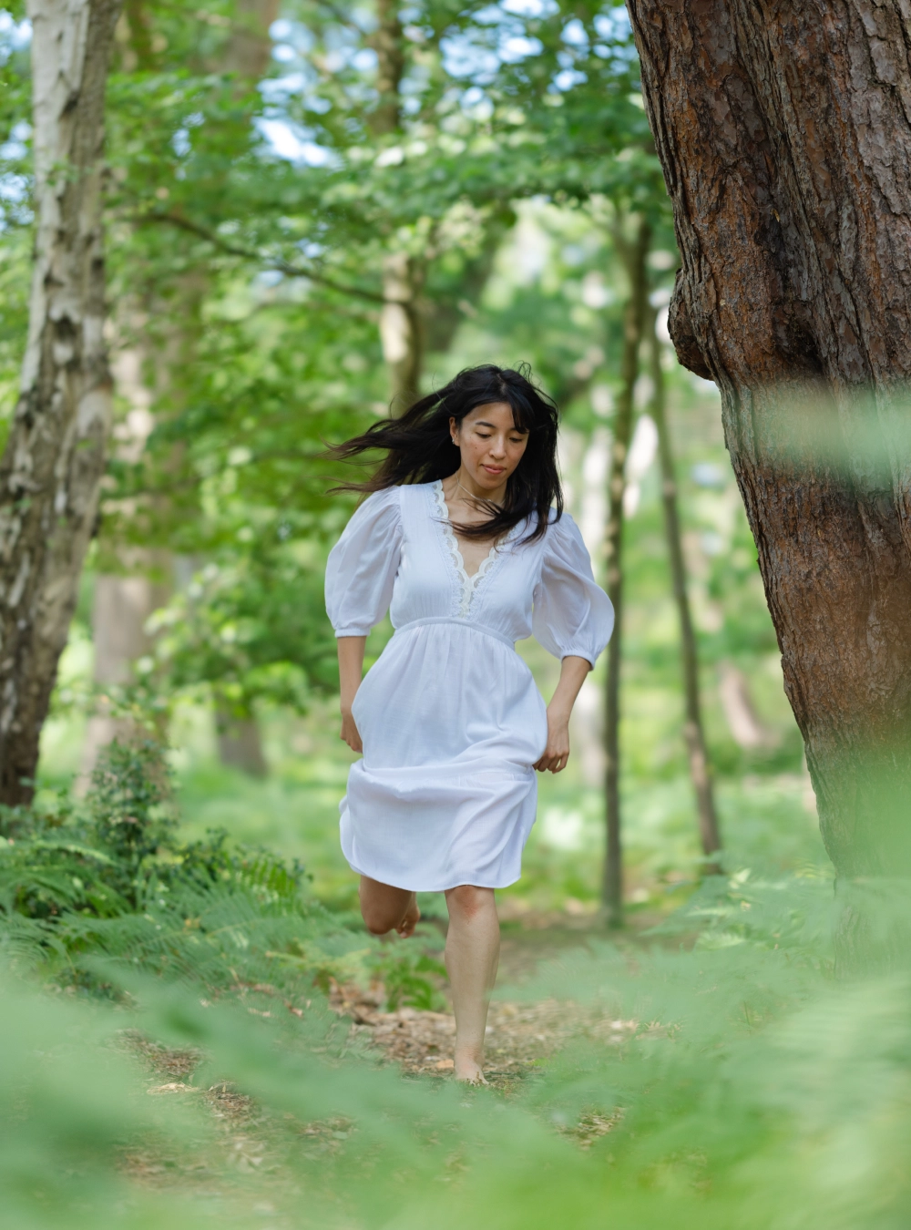 Puff Sleeve All-White Cotton Dress - Image 4