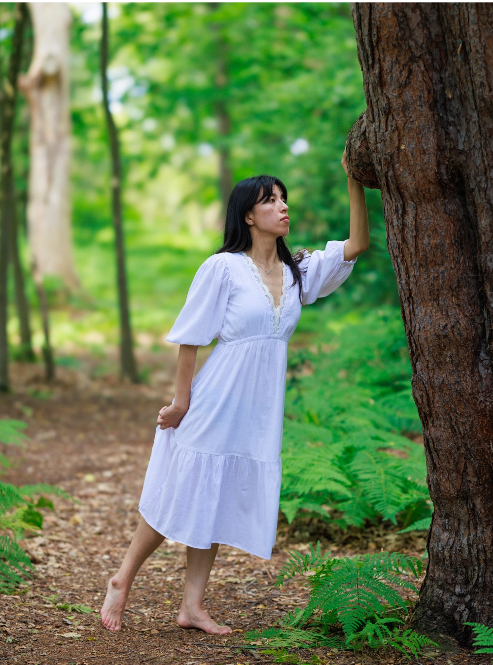 Puff Sleeve All-White Cotton Dress